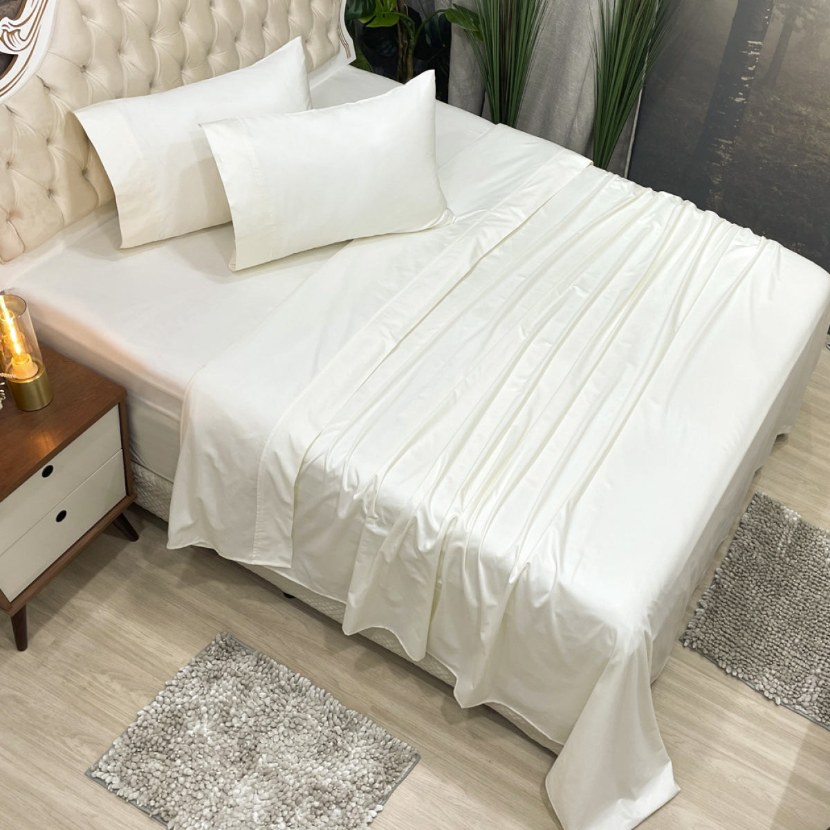 Jogo de Cama Queen 100% Algodão Fio Egípcio Percal 400 Fios Toque Acetinado 4 Peças - Palha