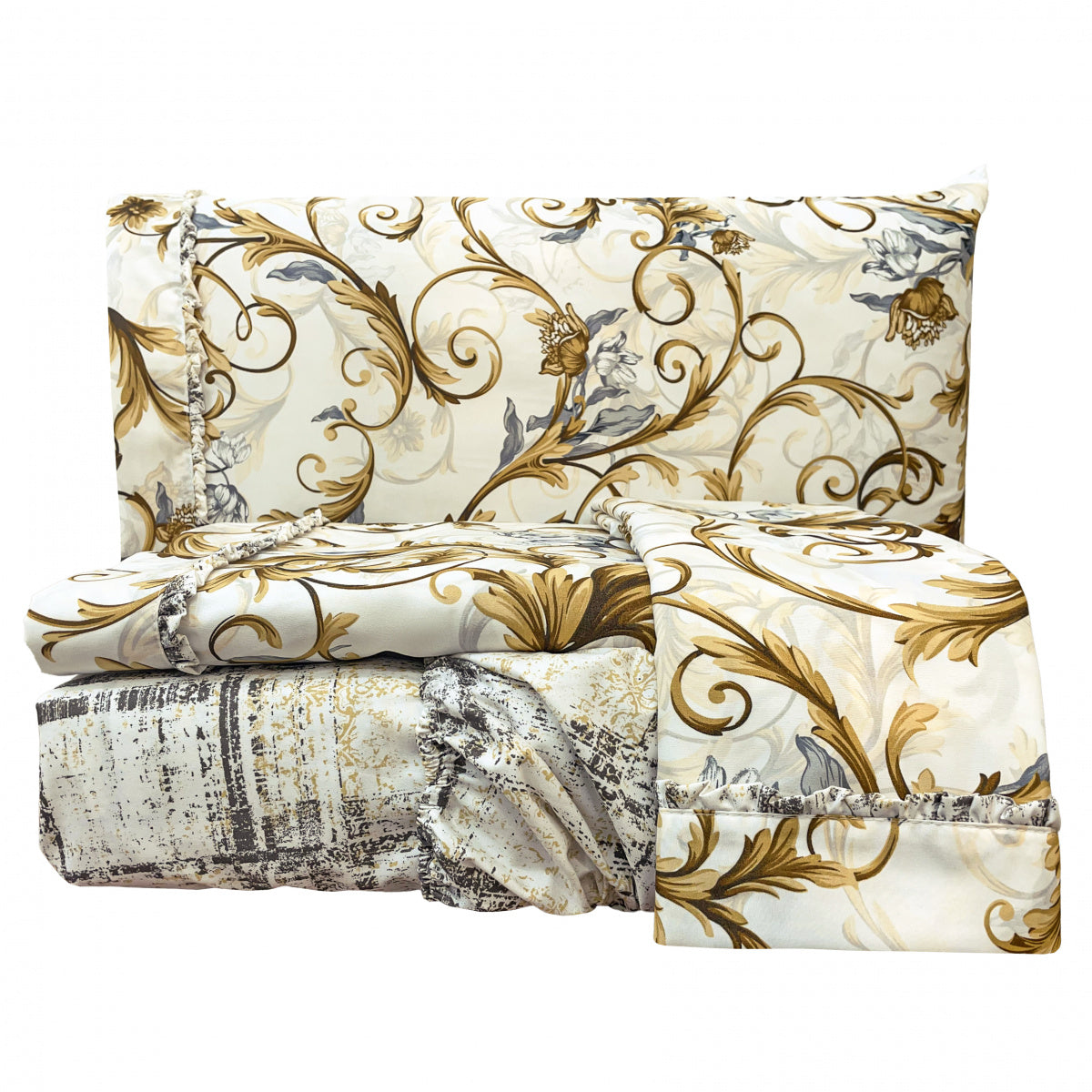Jogo Cama Casal Percal 300 Fios Toque Macio Confort Print 04 Peças - Arabesco Caramelo