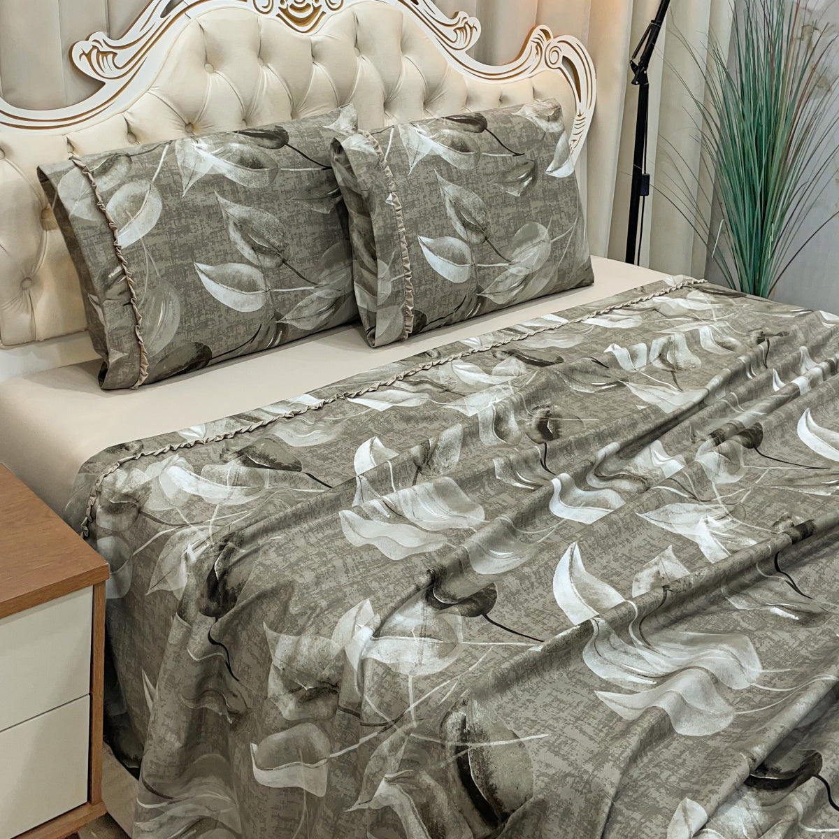 Jogo Cama Casal Percal 300 Fios Toque Macio Confort Print 04 Peças - Tulipa Caqui