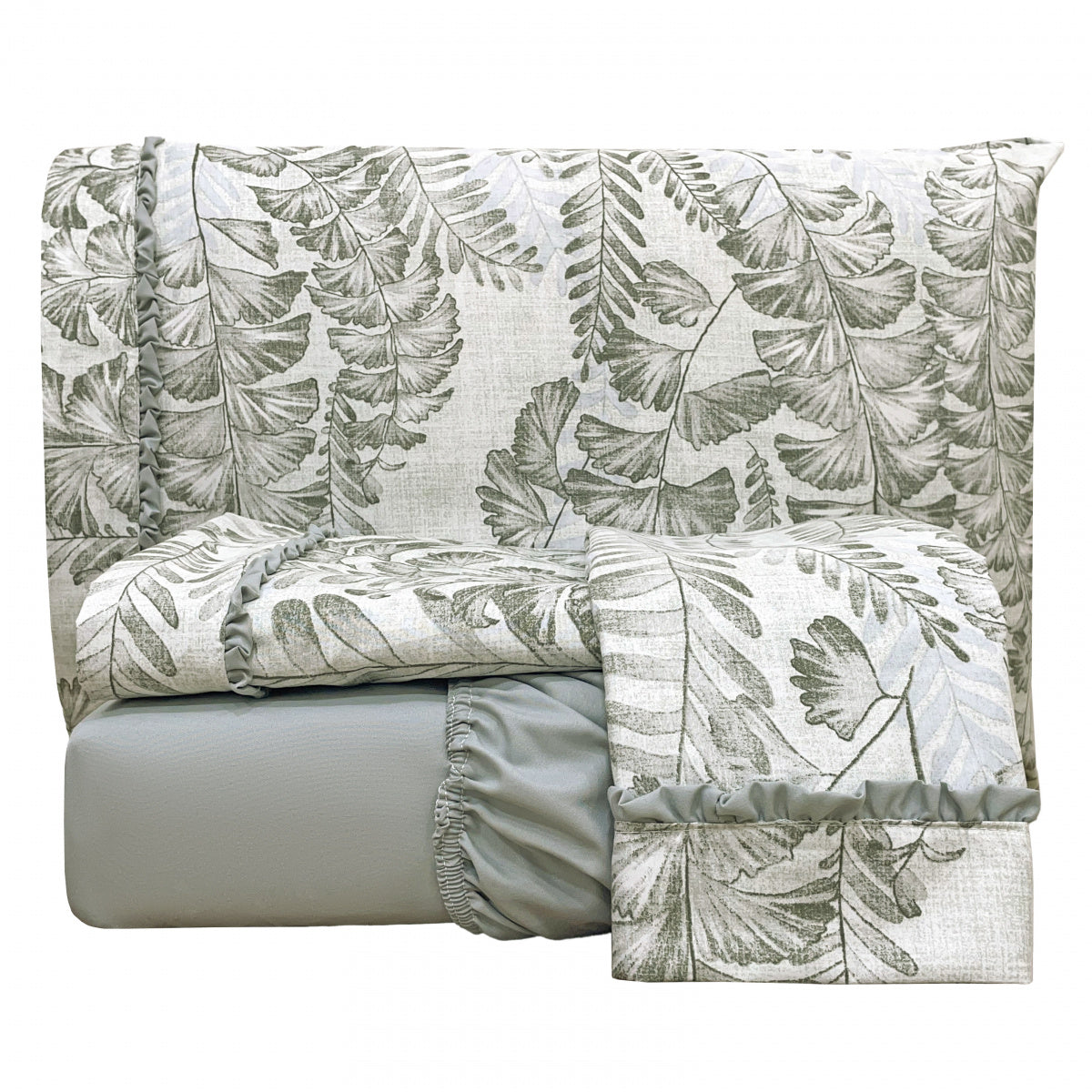 Jogo Cama Queen Percal 300 Fios Toque Macio Confort Print 04 Peças - Avenca Cinza