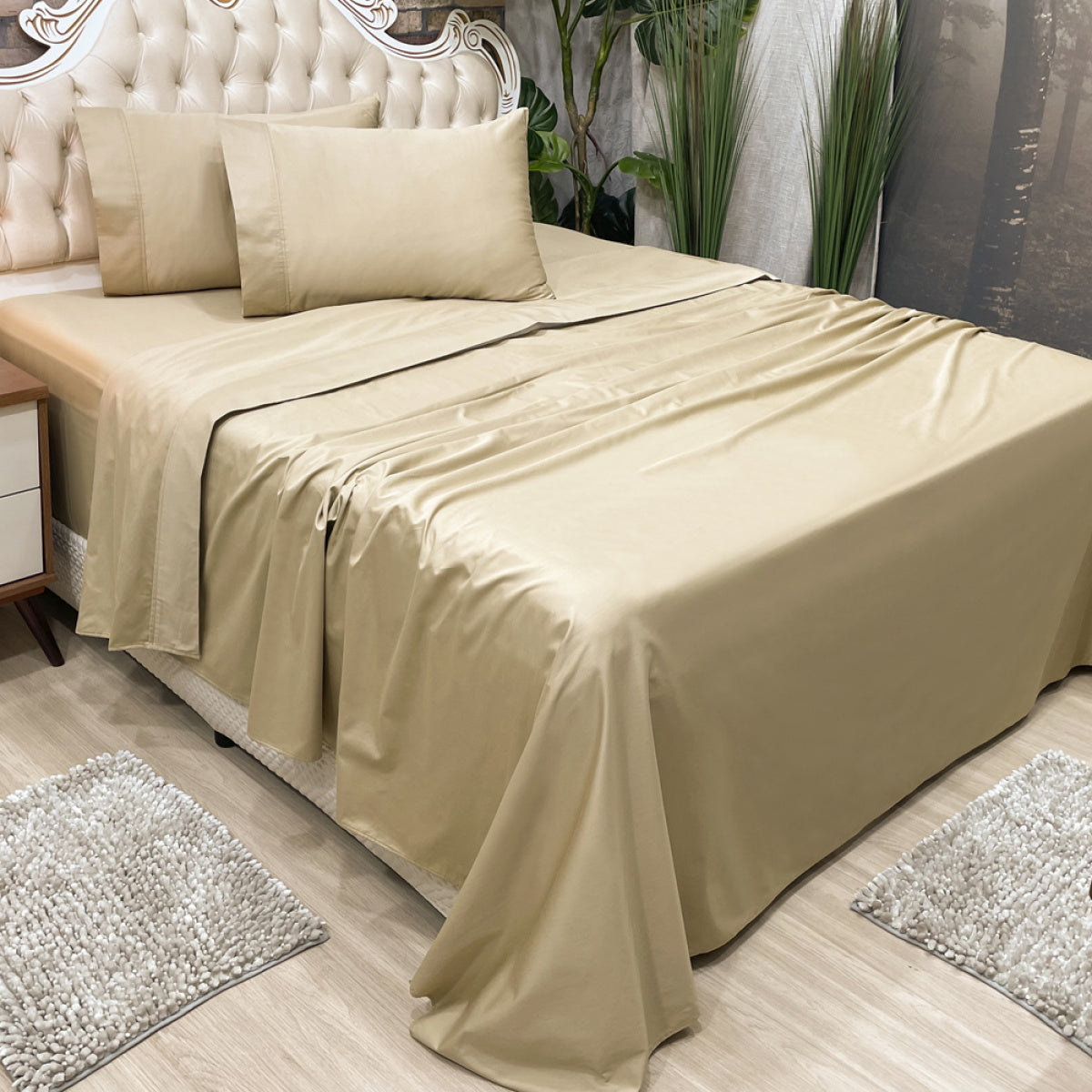 Jogo de Cama Queen 100% Algodão Fio Egípcio Percal 400 Fios Toque Acetinado 4 Peças - Caqui
