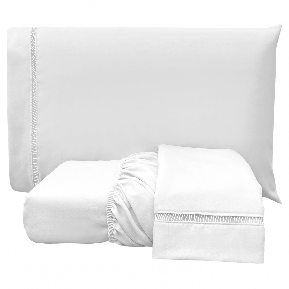 Lençol C/ Elástico + 02 Fronhas Percal 400 Fios Ponto Palito Suavit King 03 Peças - Branco